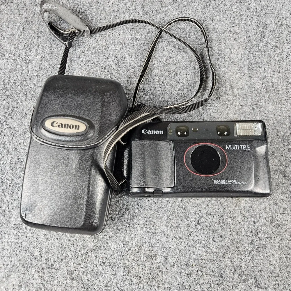 Canon Sure Shot Multi Tele 35mm Film Camera with 35/60mm Lens and Case Black